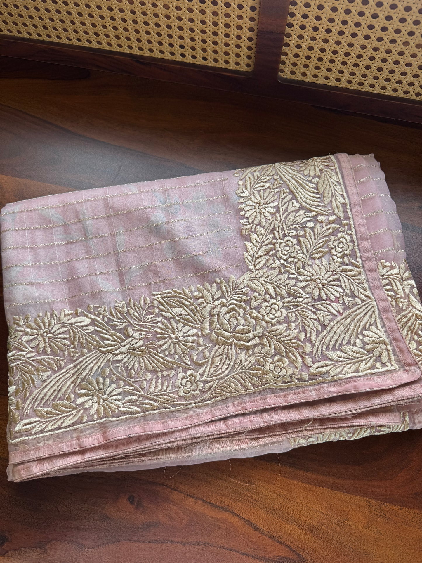 Delicate Tissue Organza Saree - Pastel Pink