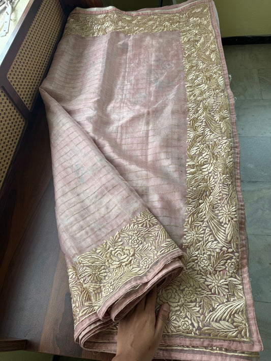 Delicate Tissue Organza Saree - Pastel Pink