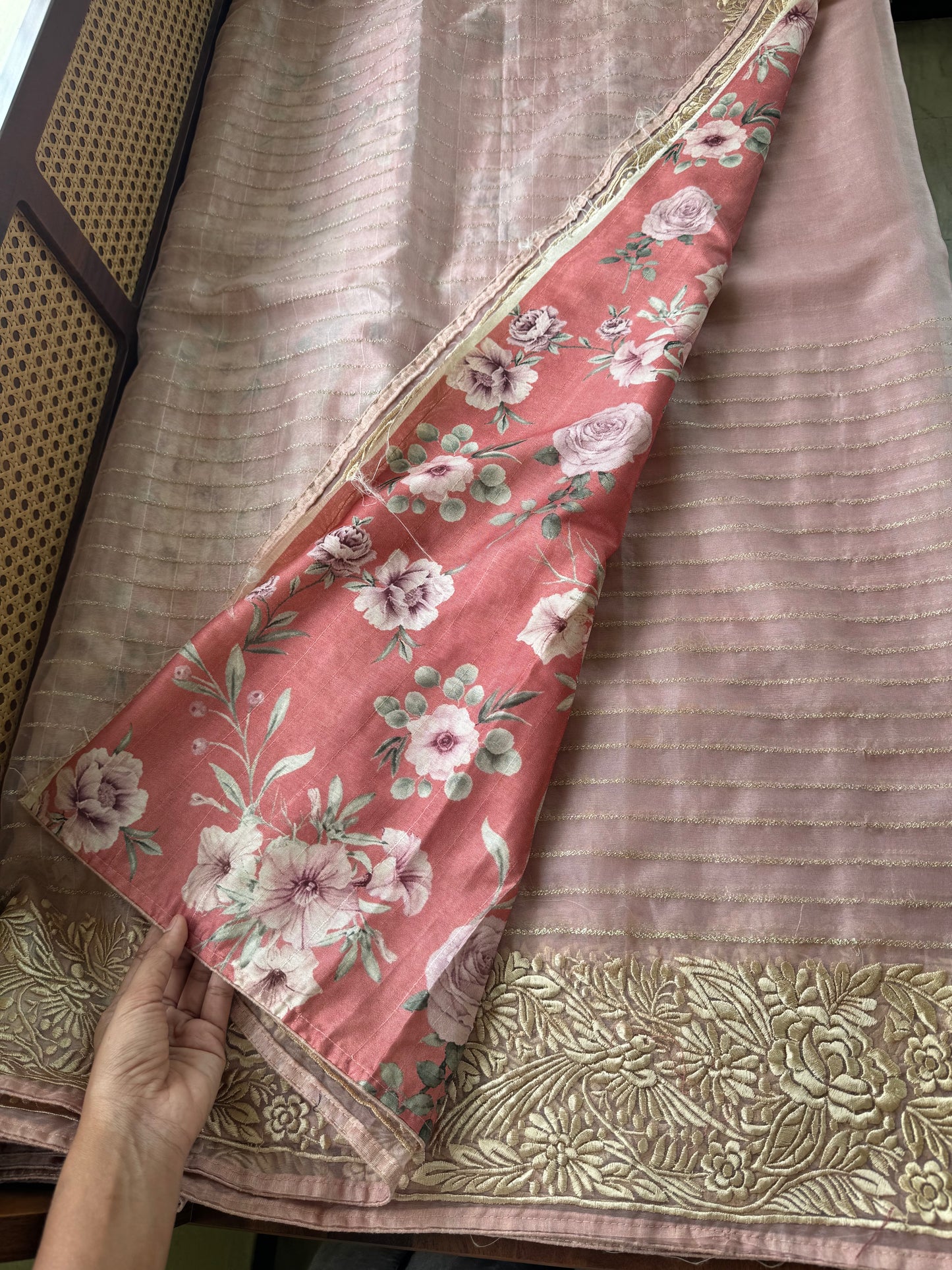 Delicate Tissue Organza Saree - Pastel Pink