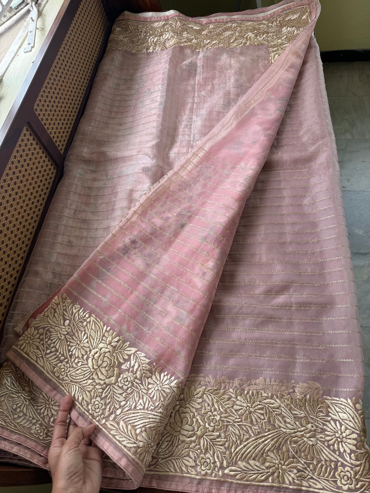 Delicate Tissue Organza Saree - Pastel Pink