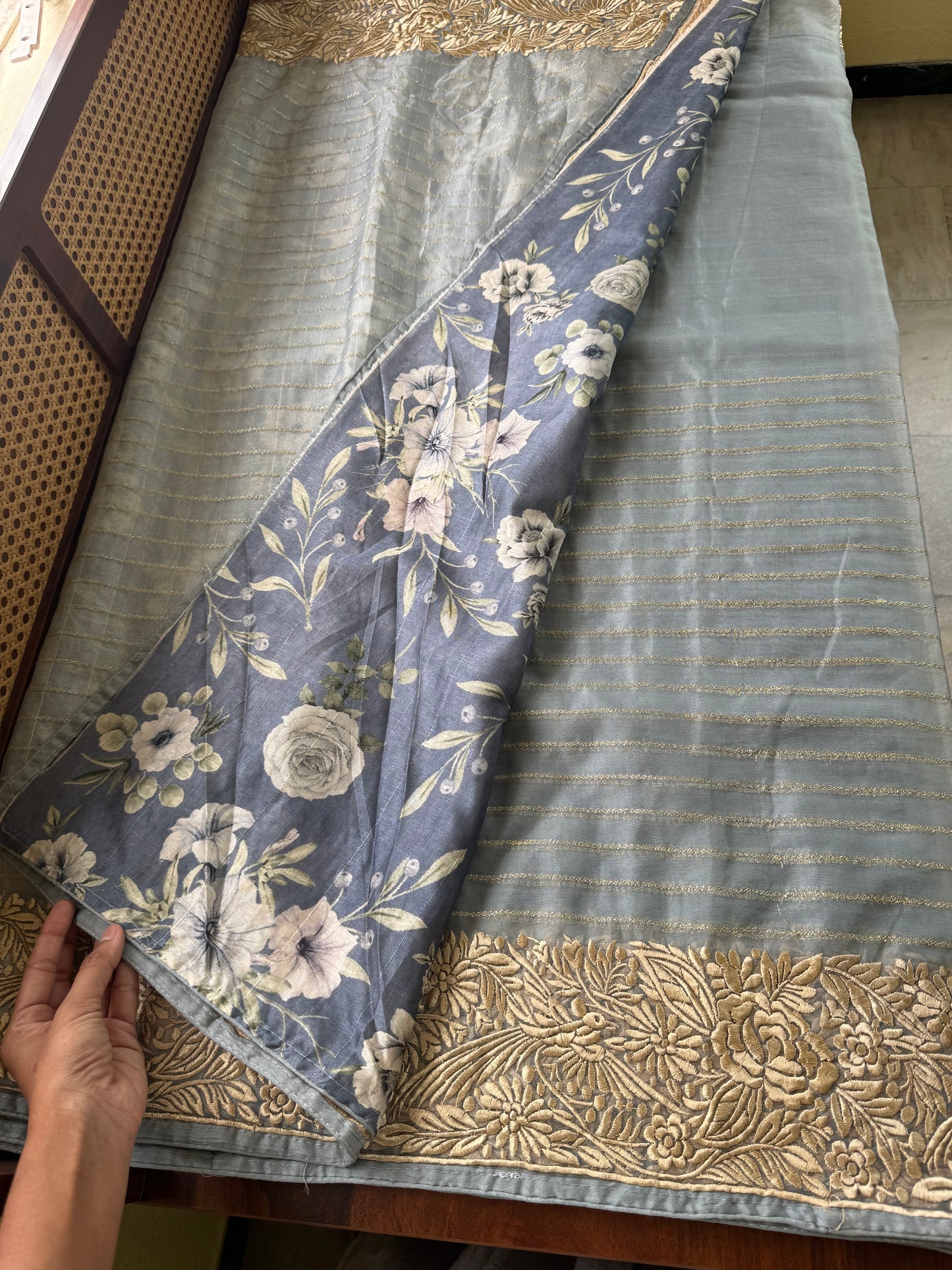 Delicate Tissue Organza Saree - Pastel Blue