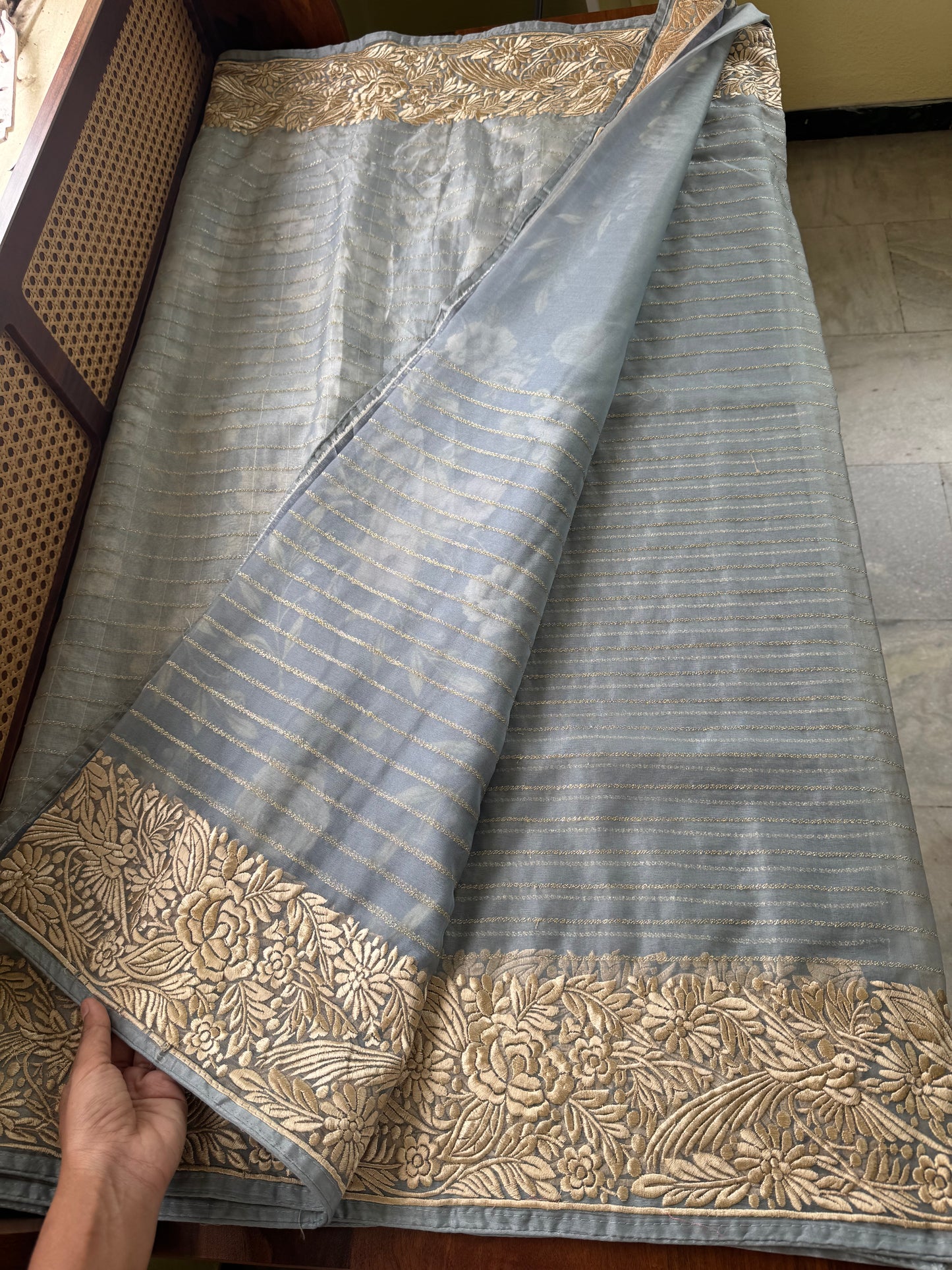 Delicate Tissue Organza Saree - Pastel Blue