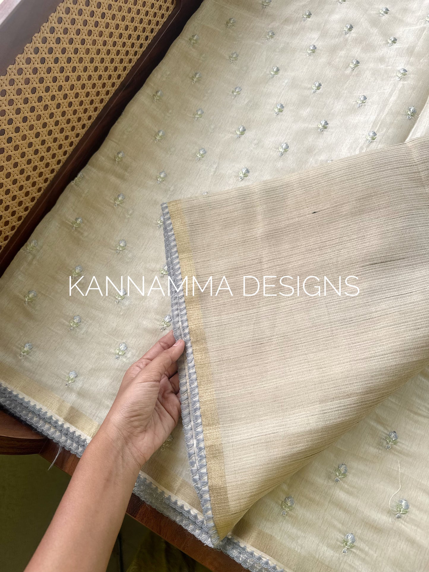 Mul Chanderi Tissue Saree - Cream & Powder Blue