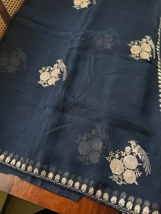 Luxe Georgette Saree with pita work & heavy blouse- Dark Blue