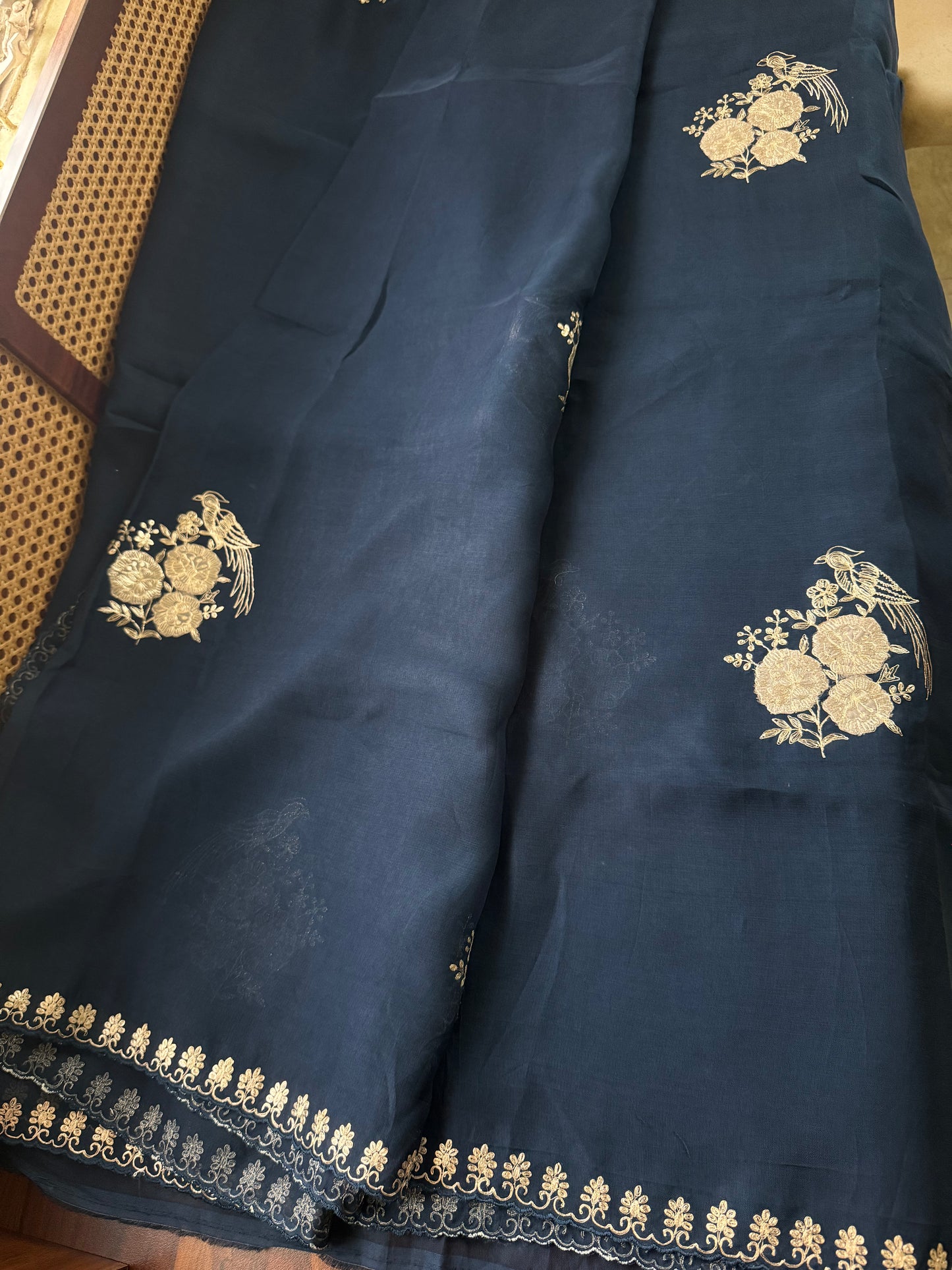 Luxe Georgette Saree with pita work & heavy blouse- Dark Blue