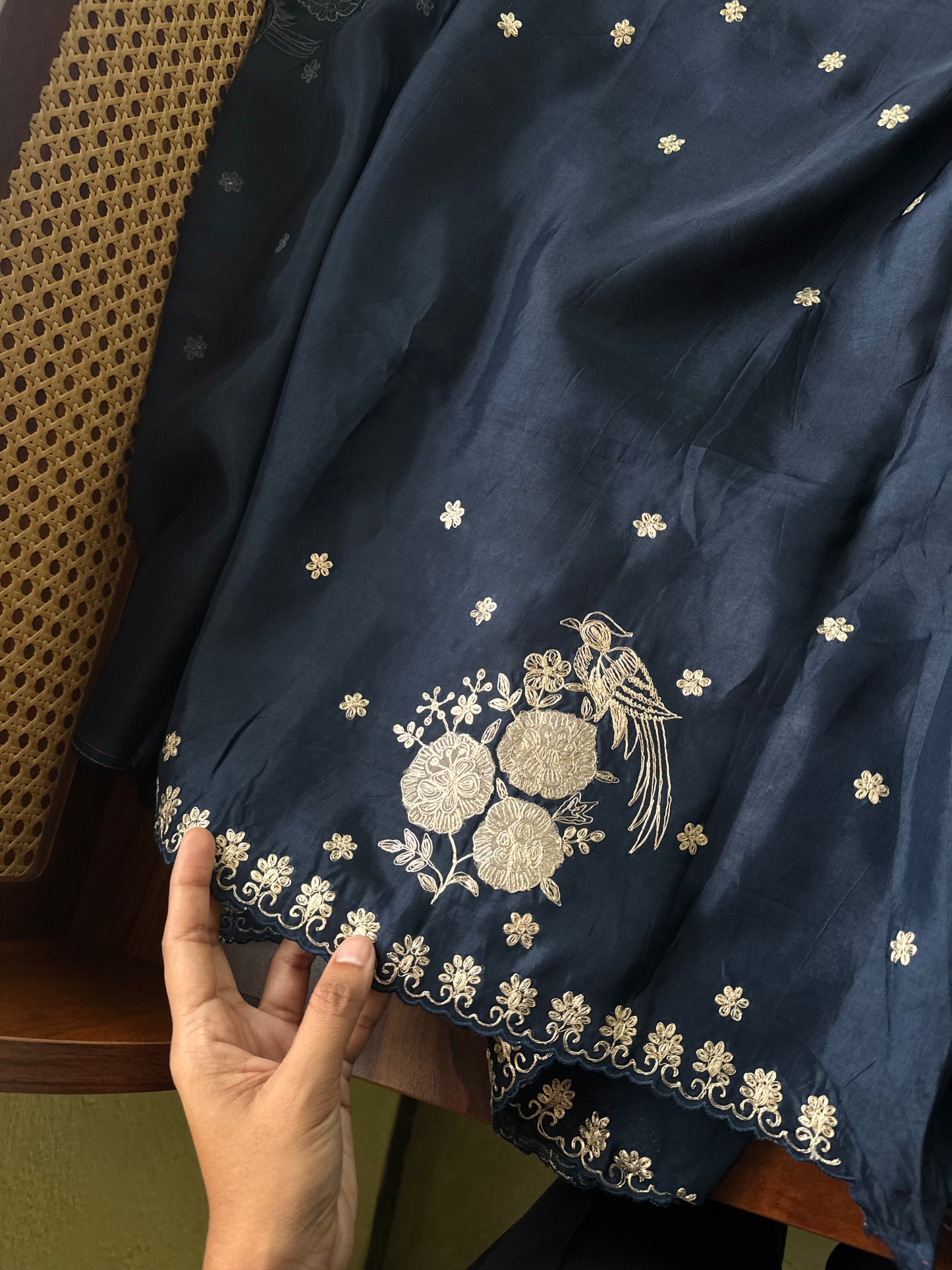 Luxe Georgette Saree with pita work & heavy blouse- Dark Blue