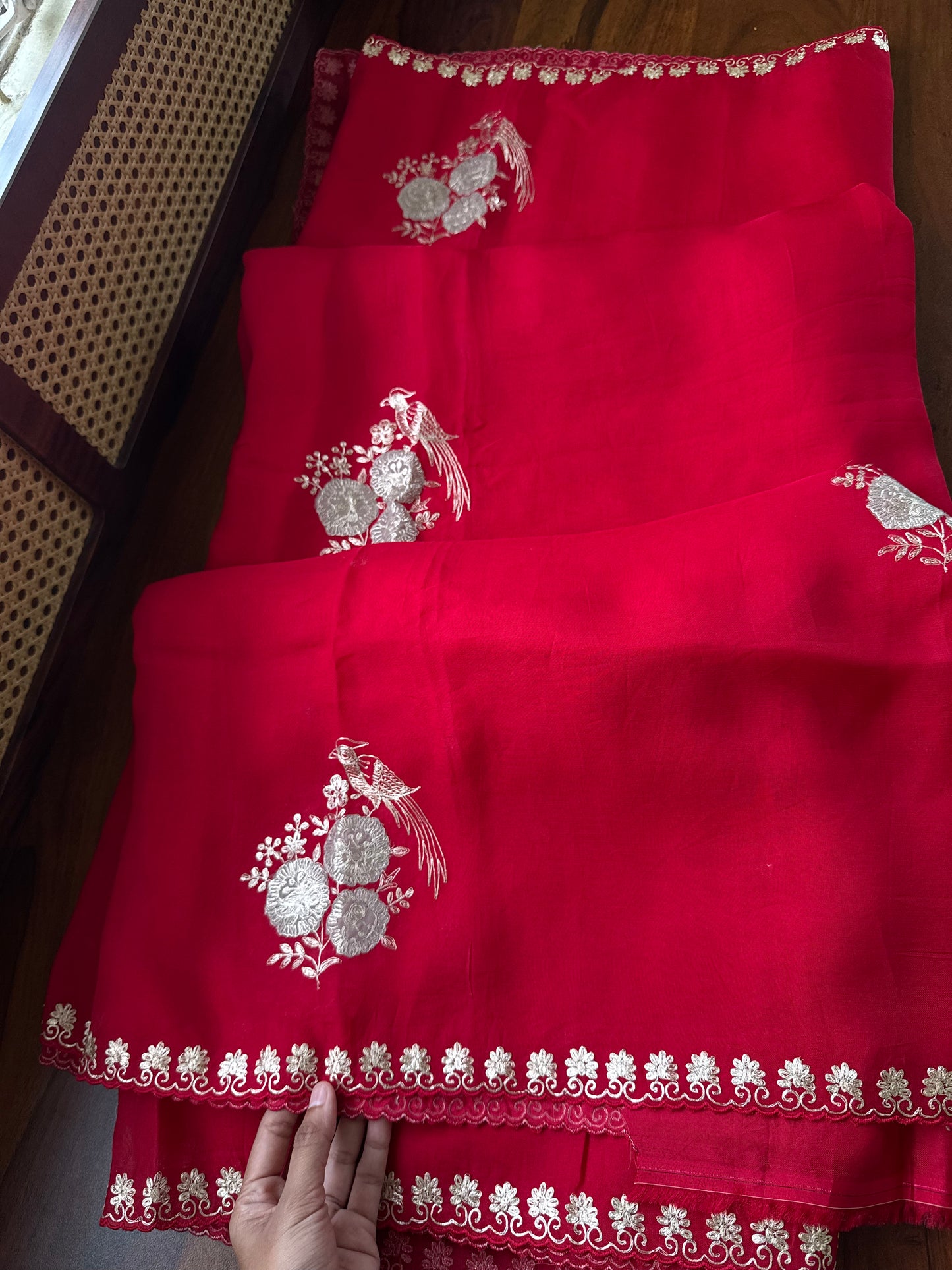 Luxe Georgette Saree with pita work & heavy blouse- Red