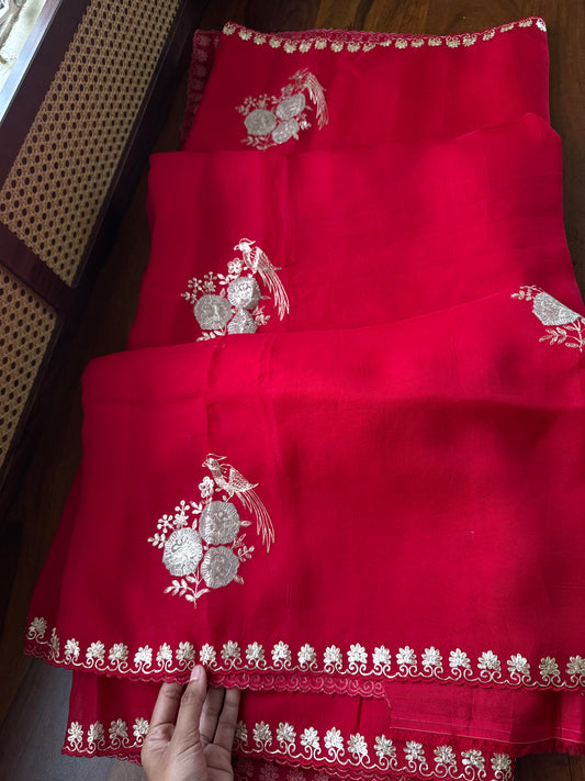 Luxe Georgette Saree with pita work & heavy blouse- Red