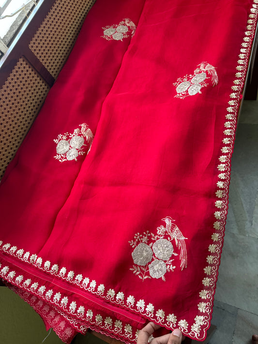 Luxe Georgette Saree with pita work & heavy blouse- Red