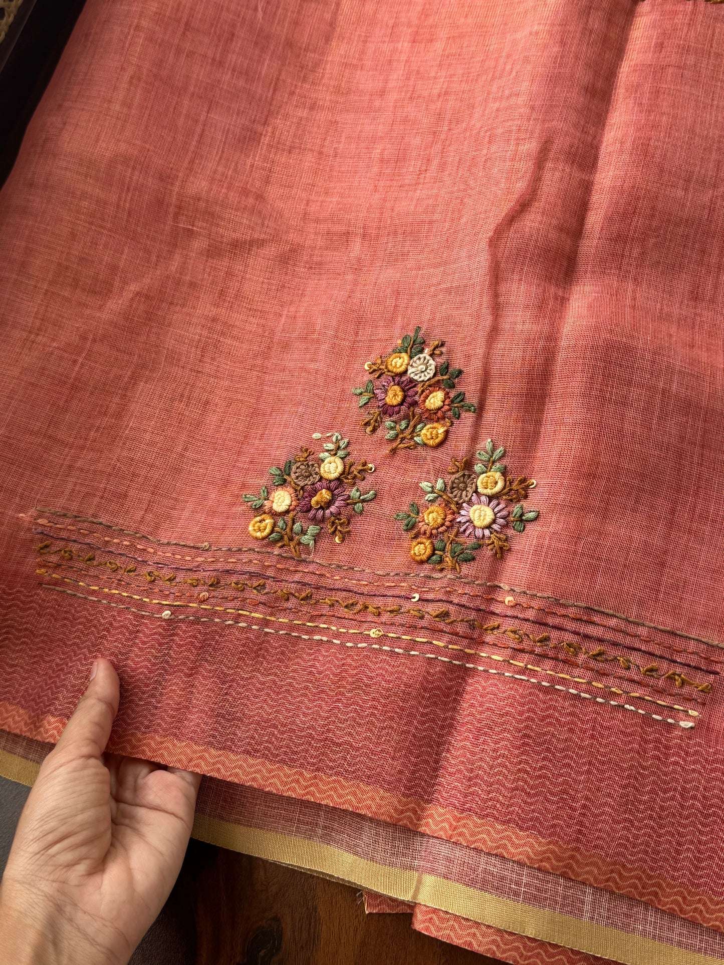 Premium Tissue Linen Sarees with heavy blouse - Peach