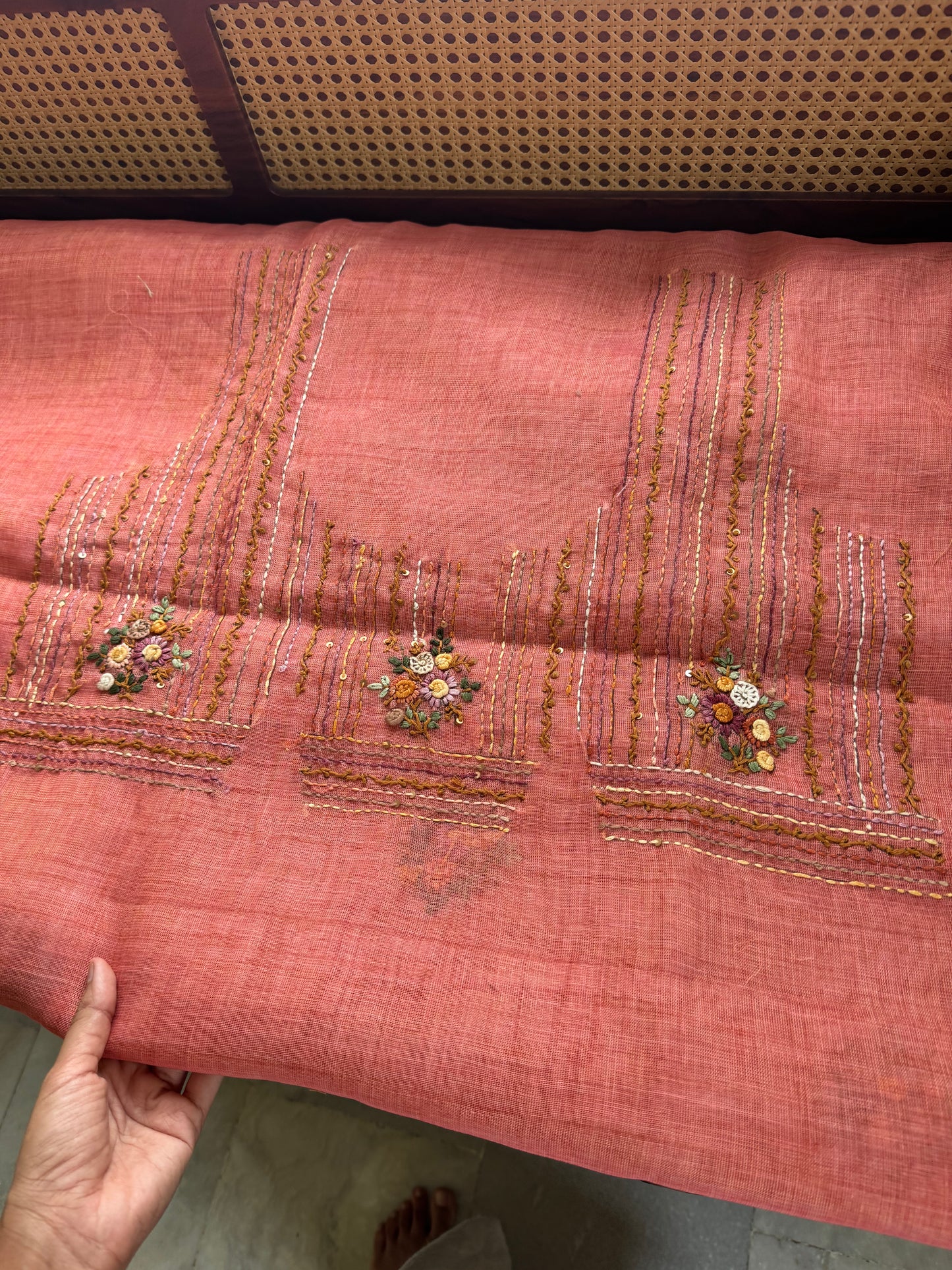 Premium Tissue Linen Sarees with heavy blouse - Peach
