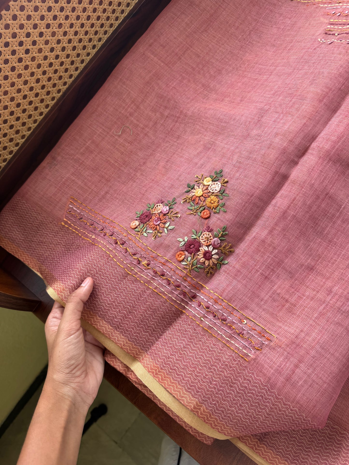 Premium Tissue Linen Sarees with heavy blouse - Pink