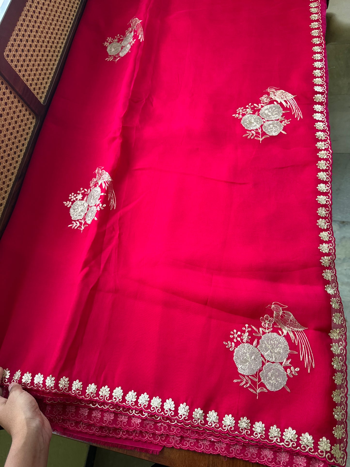 Luxe Georgette Saree with pita work & heavy blouse- Hot Pink