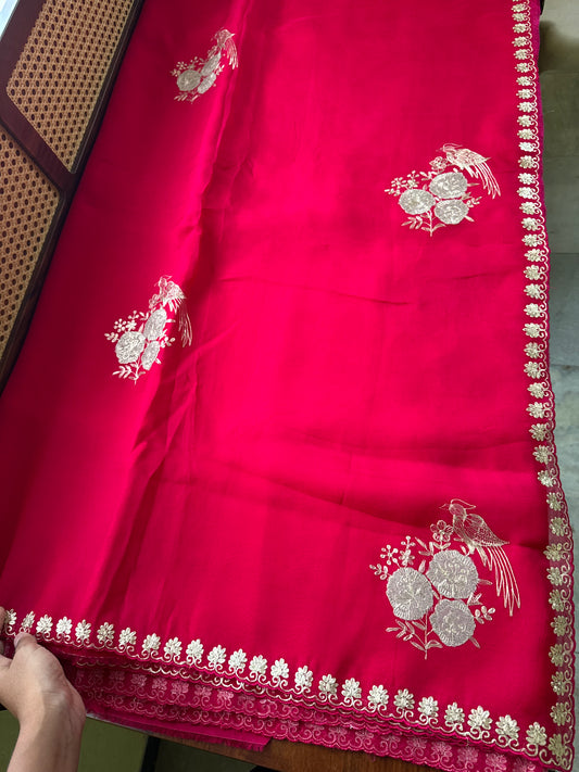 Luxe Georgette Saree with pita work & heavy blouse- Hot Pink