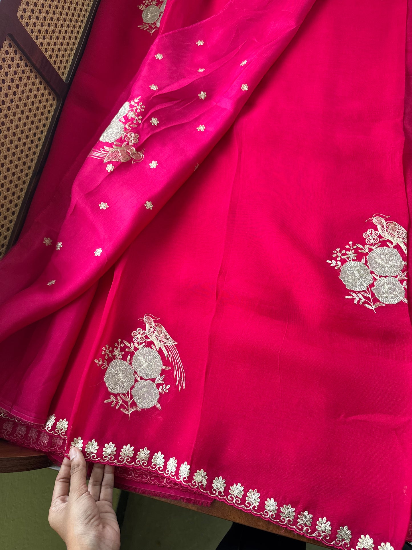 Luxe Georgette Saree with pita work & heavy blouse- Hot Pink
