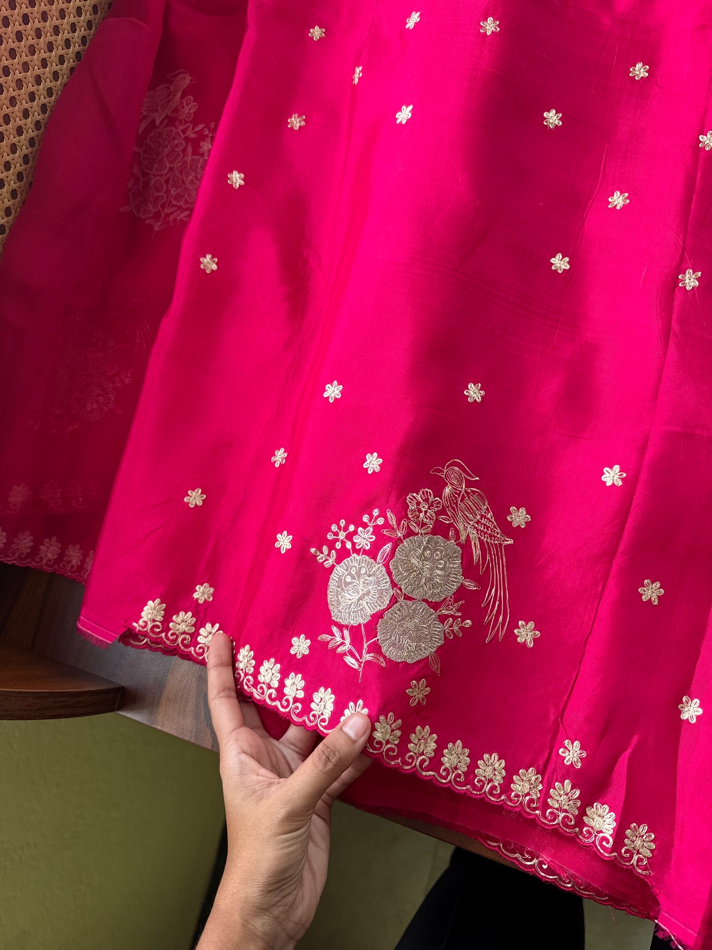 Luxe Georgette Saree with pita work & heavy blouse- Hot Pink