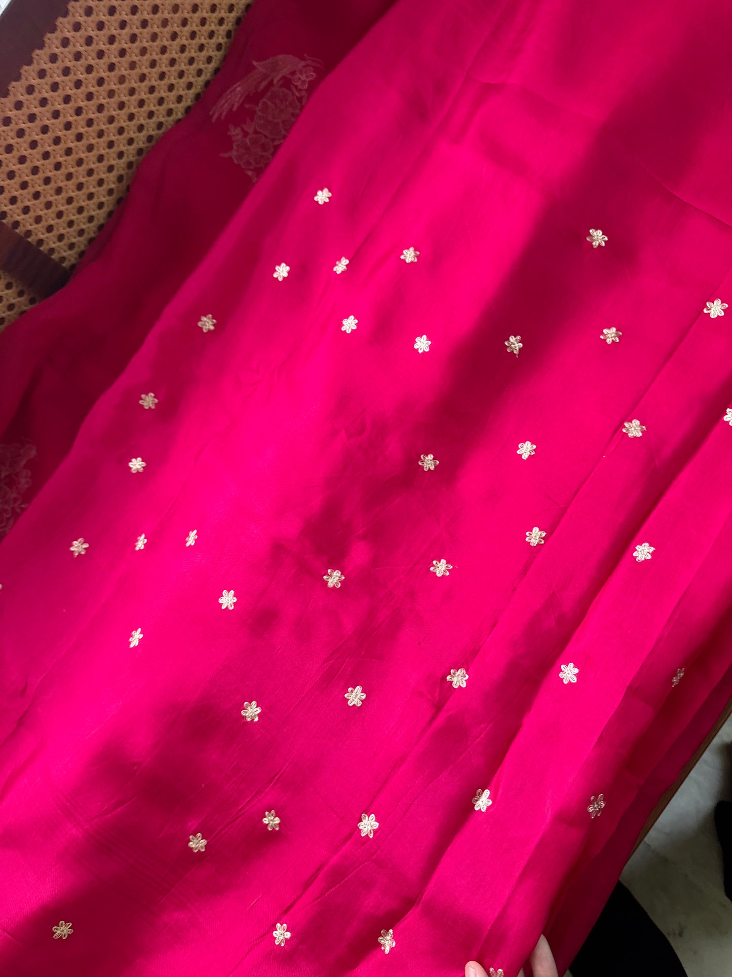 Luxe Georgette Saree with pita work & heavy blouse- Hot Pink