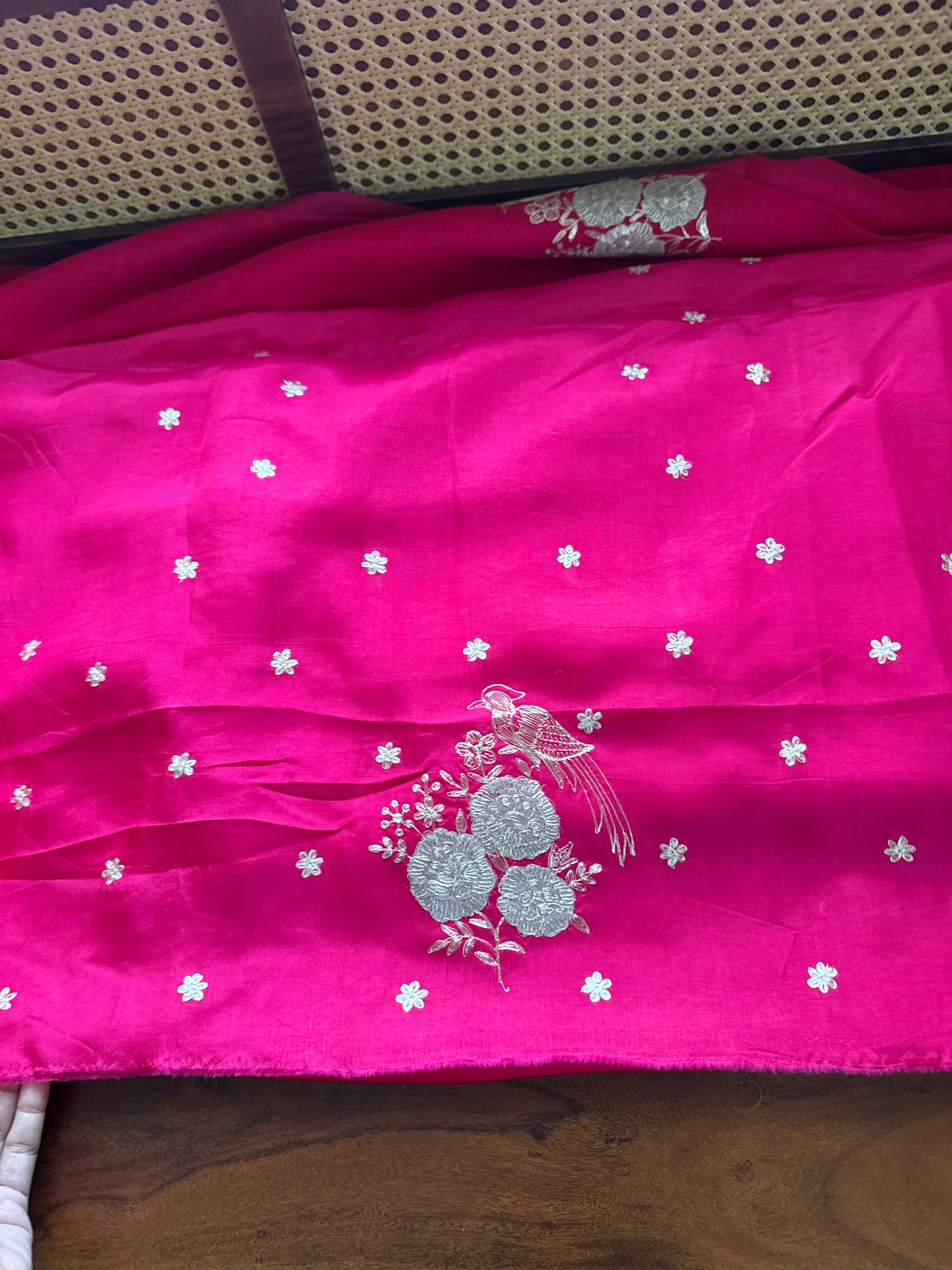Luxe Georgette Saree with pita work & heavy blouse- Hot Pink