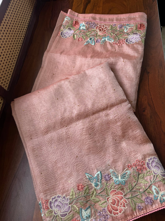 Butterfly Bloom Tissue Saree  - Rosegold