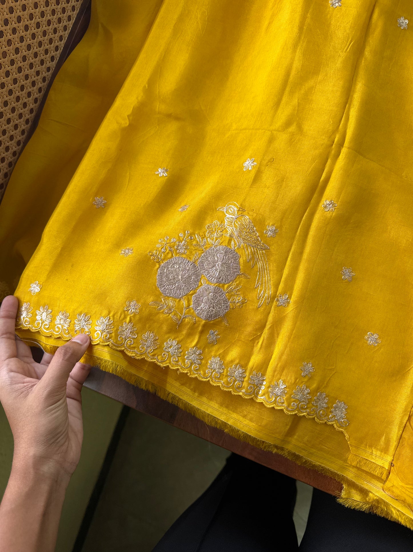Luxe Georgette Saree with pita work & heavy blouse- Yellow