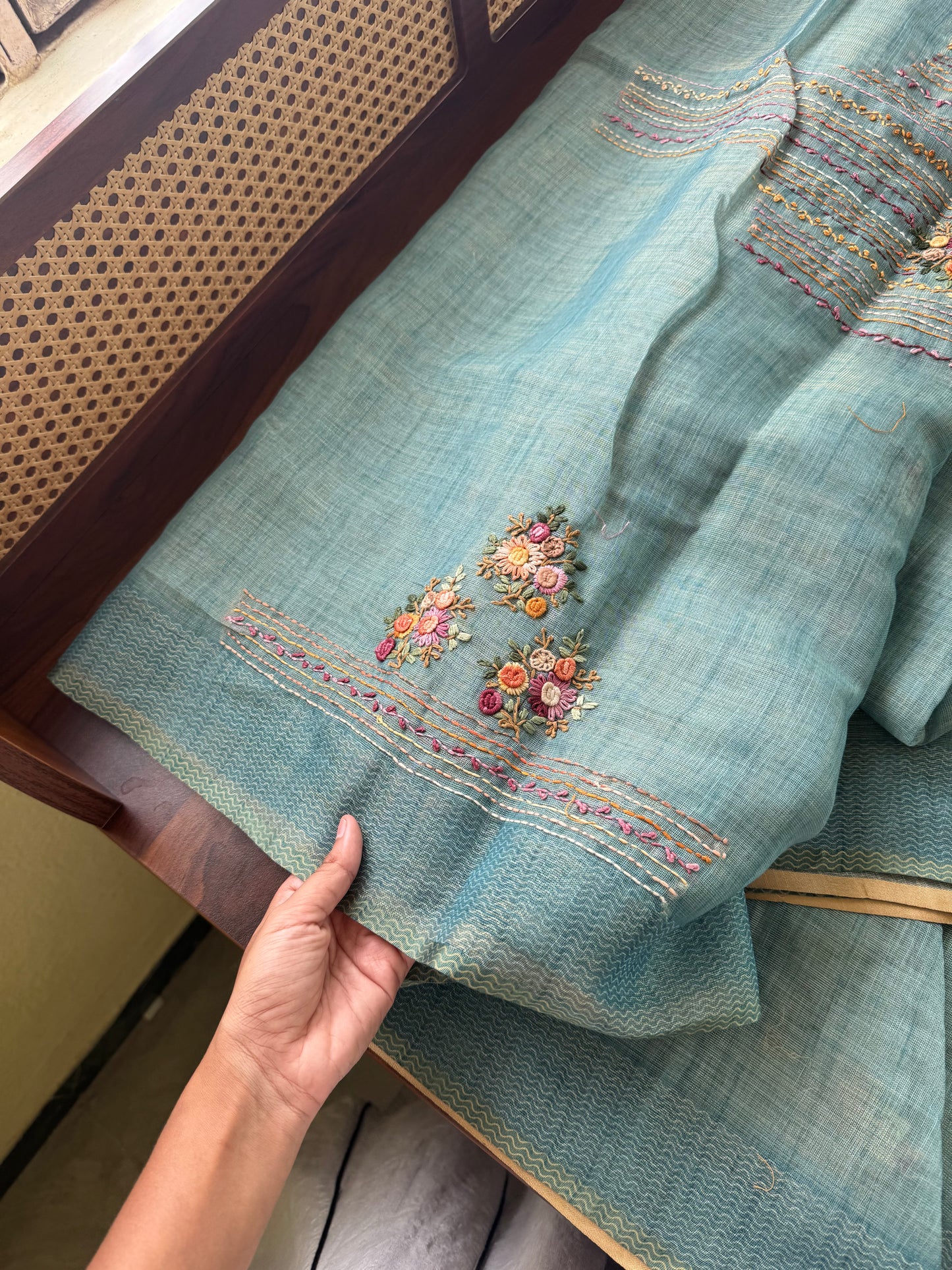 Premium Tissue Linen Sarees with heavy blouse - Blue