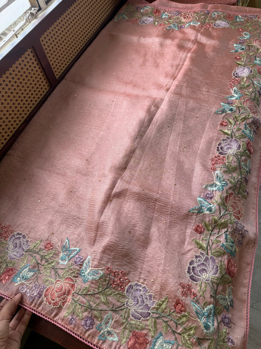 Butterfly Bloom Tissue Saree  - Rosegold