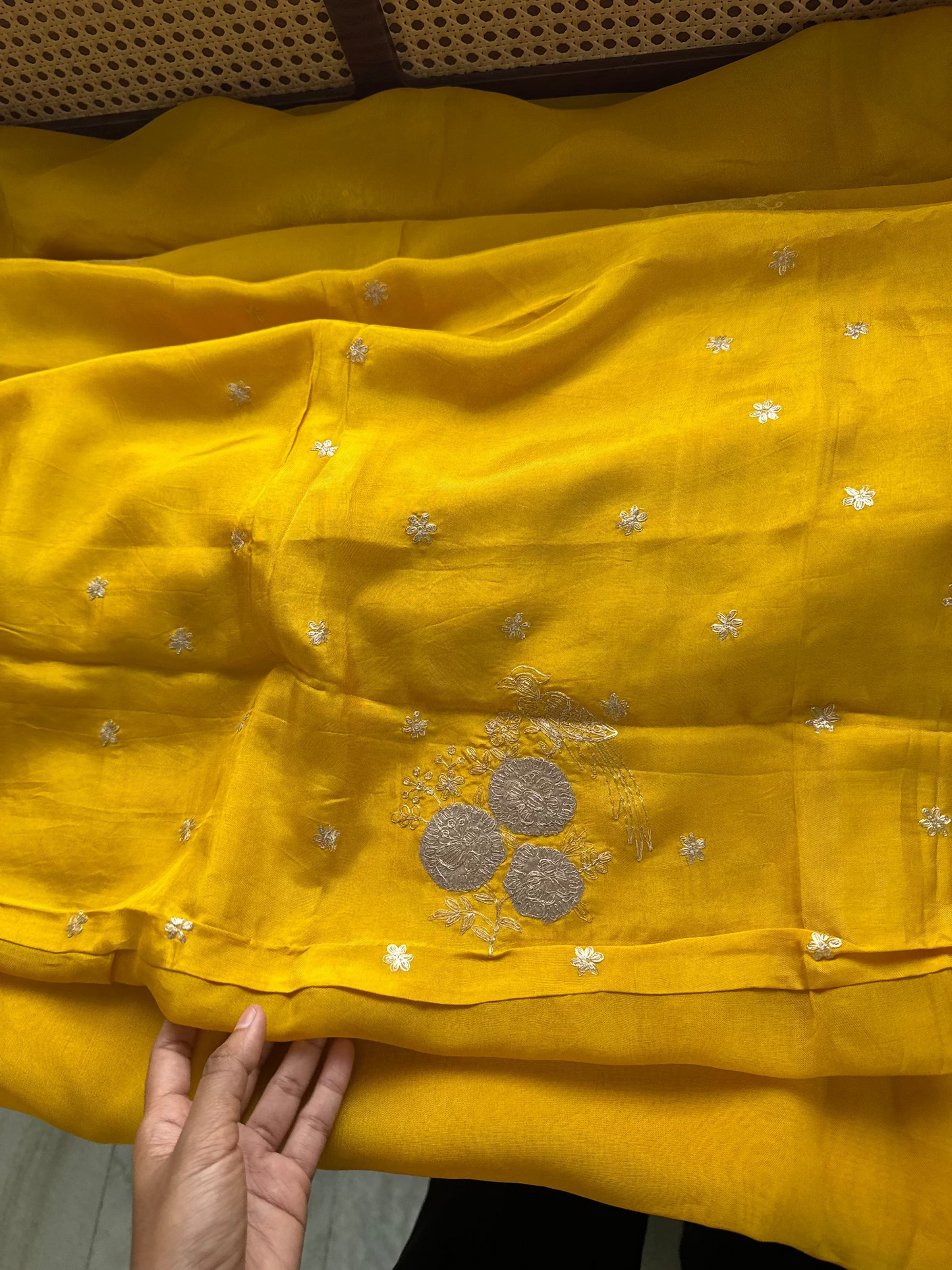 Luxe Georgette Saree with pita work & heavy blouse- Yellow