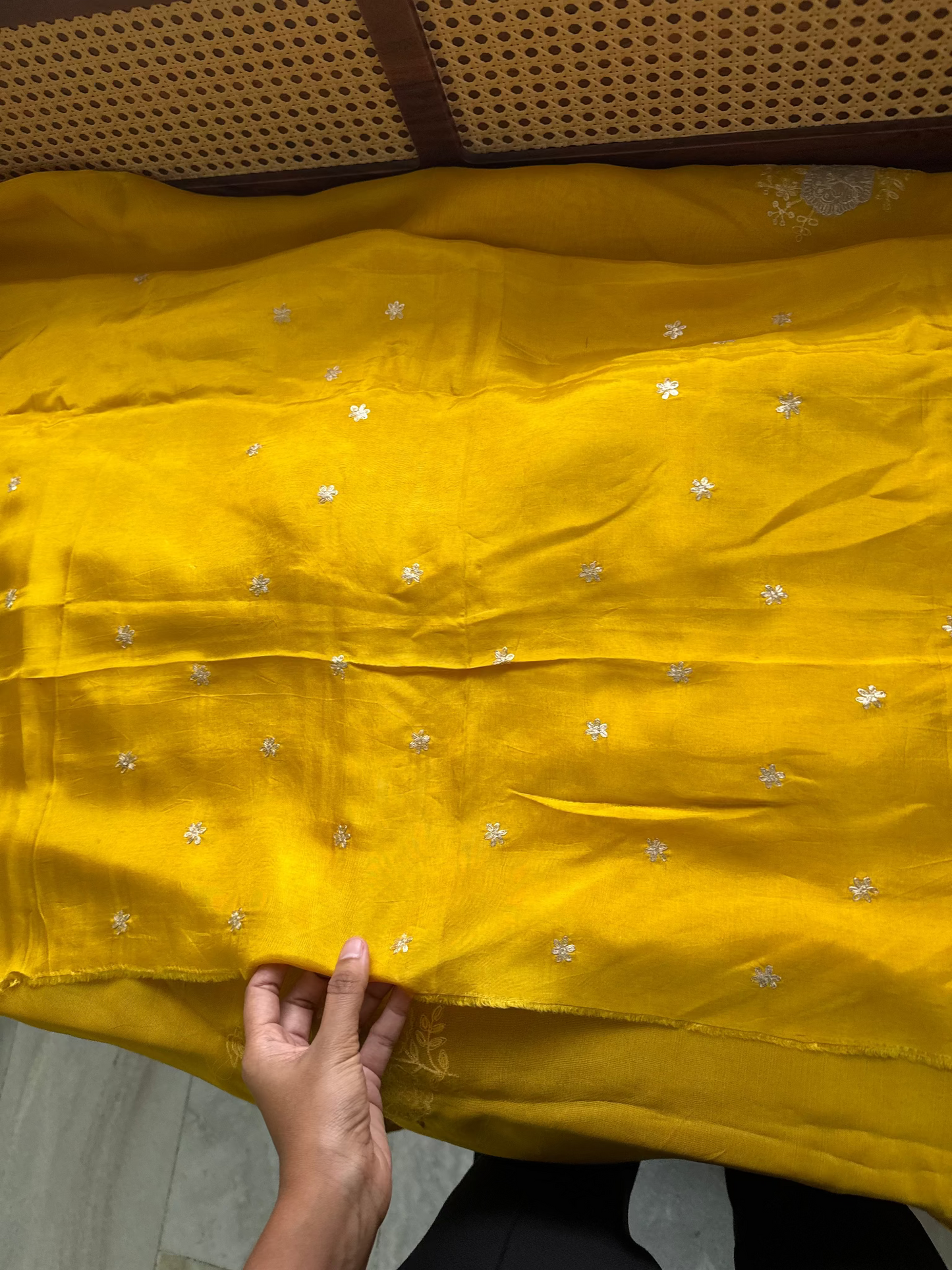 Luxe Georgette Saree with pita work & heavy blouse- Yellow