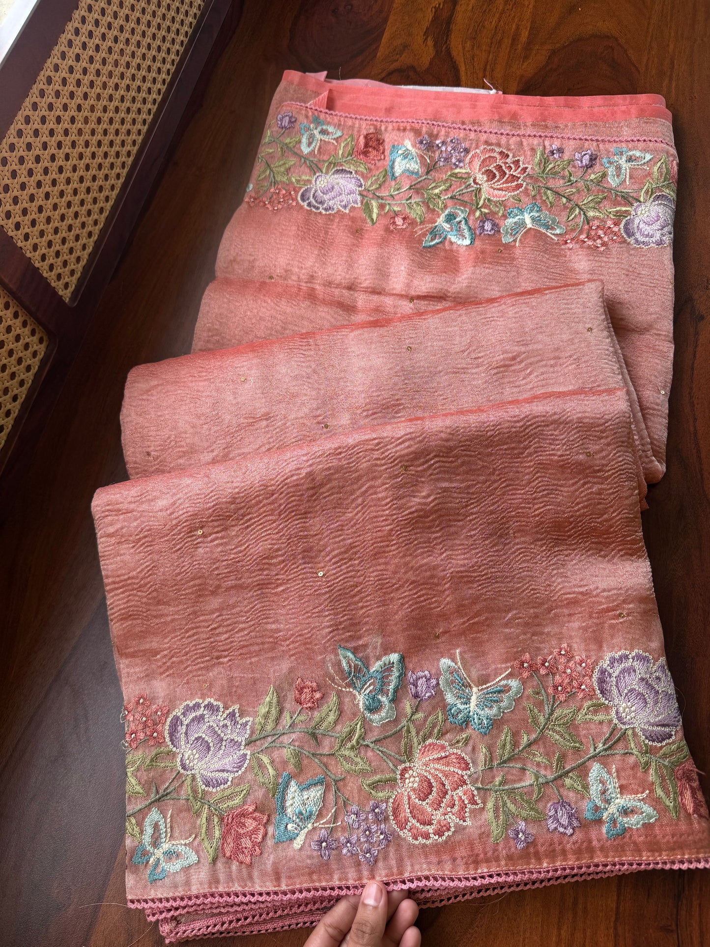 Butterfly Bloom Tissue Saree  - Peach