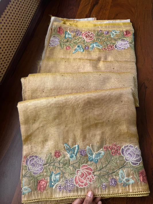 Butterfly Bloom Tissue Saree  - Yellow
