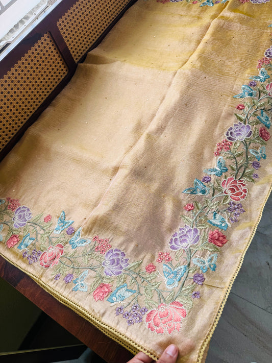 Butterfly Bloom Tissue Saree  - Yellow