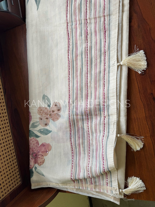 Floral Semi Linen Saree