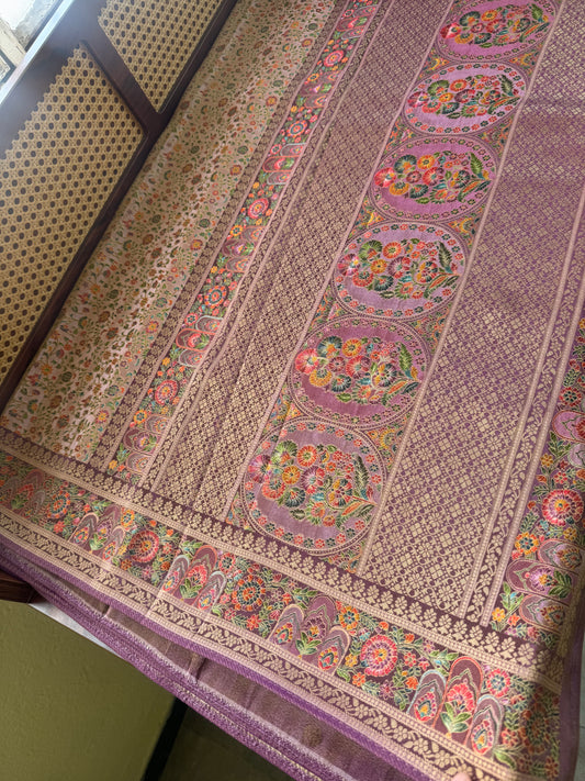 Luxe Pashmina Style Semi Silk Saree - Lavender Violet