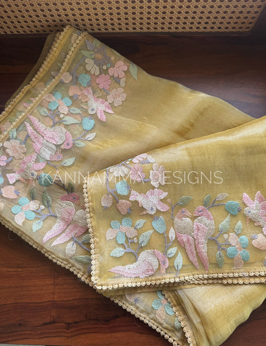 Tissue Organza Saree - Yellow