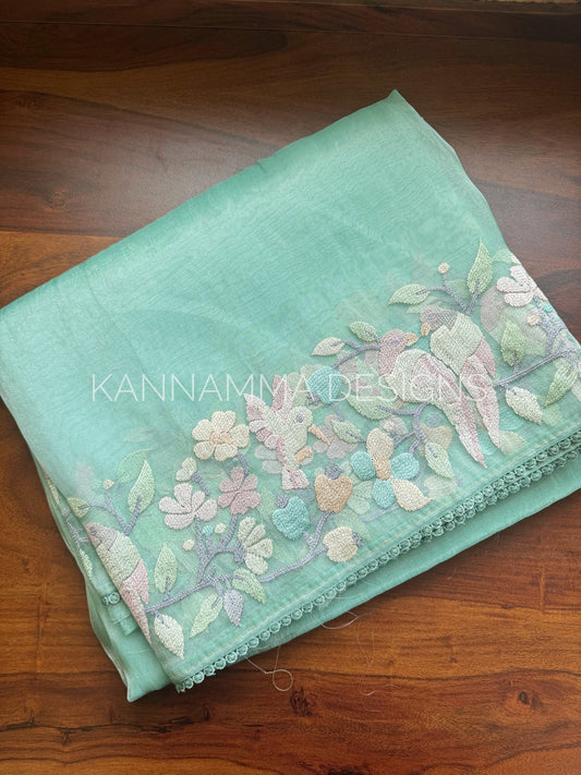 Tissue Organza Saree -Turquoise Blue to Green