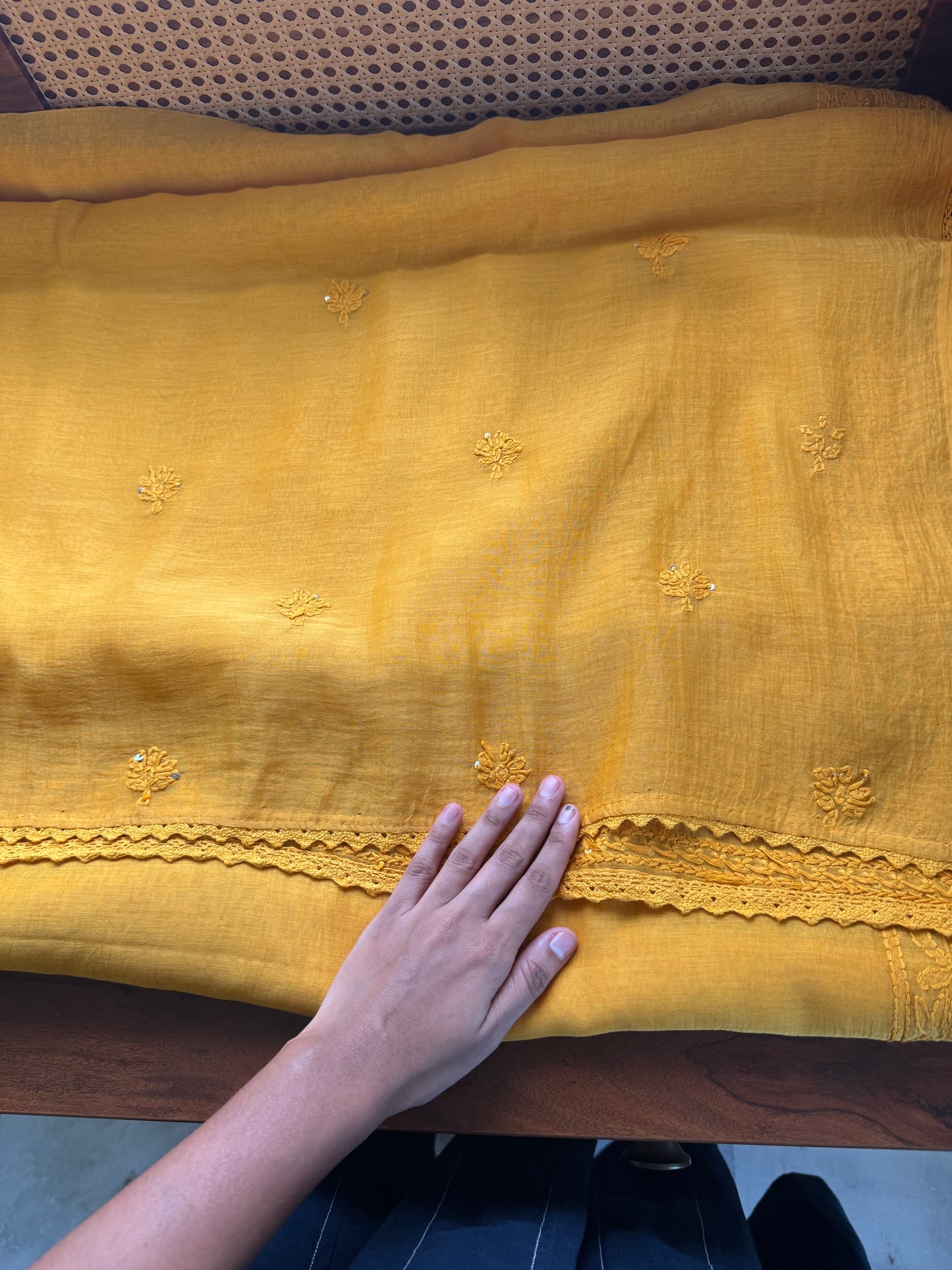 Pure Mul Chanderi Chikankari Saree - Yellow