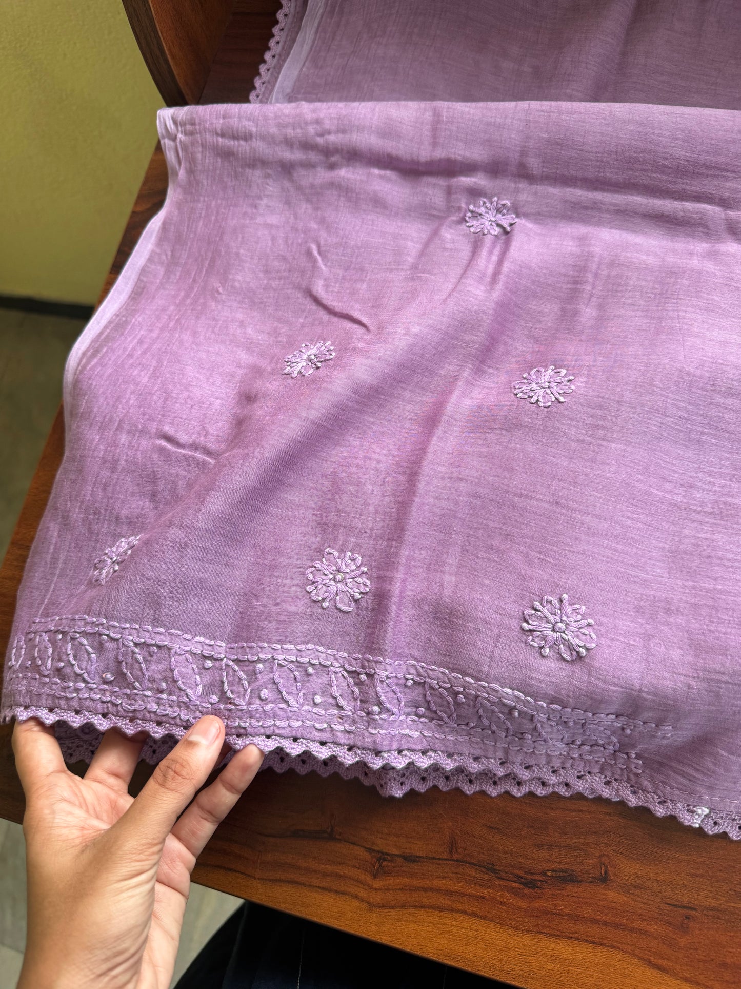Pure Mul Chanderi Chikankari Saree - Lavender