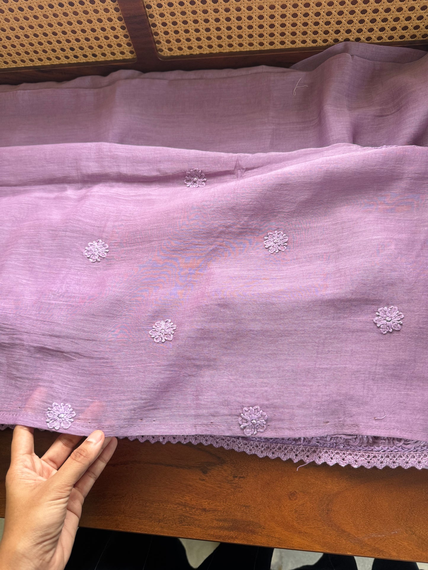 Pure Mul Chanderi Chikankari Saree - Lavender