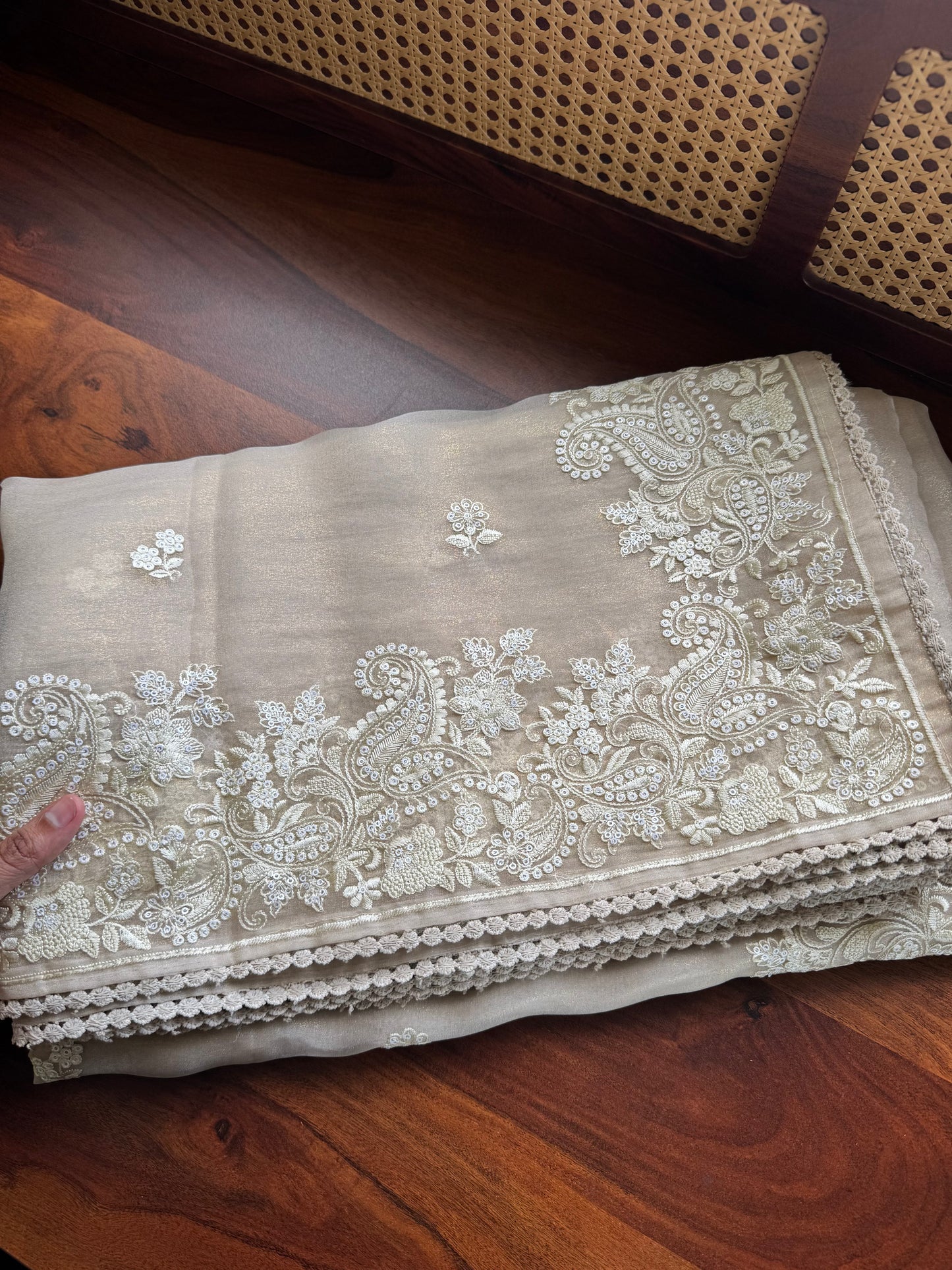 Tissue Organza Saree - Beige Golden