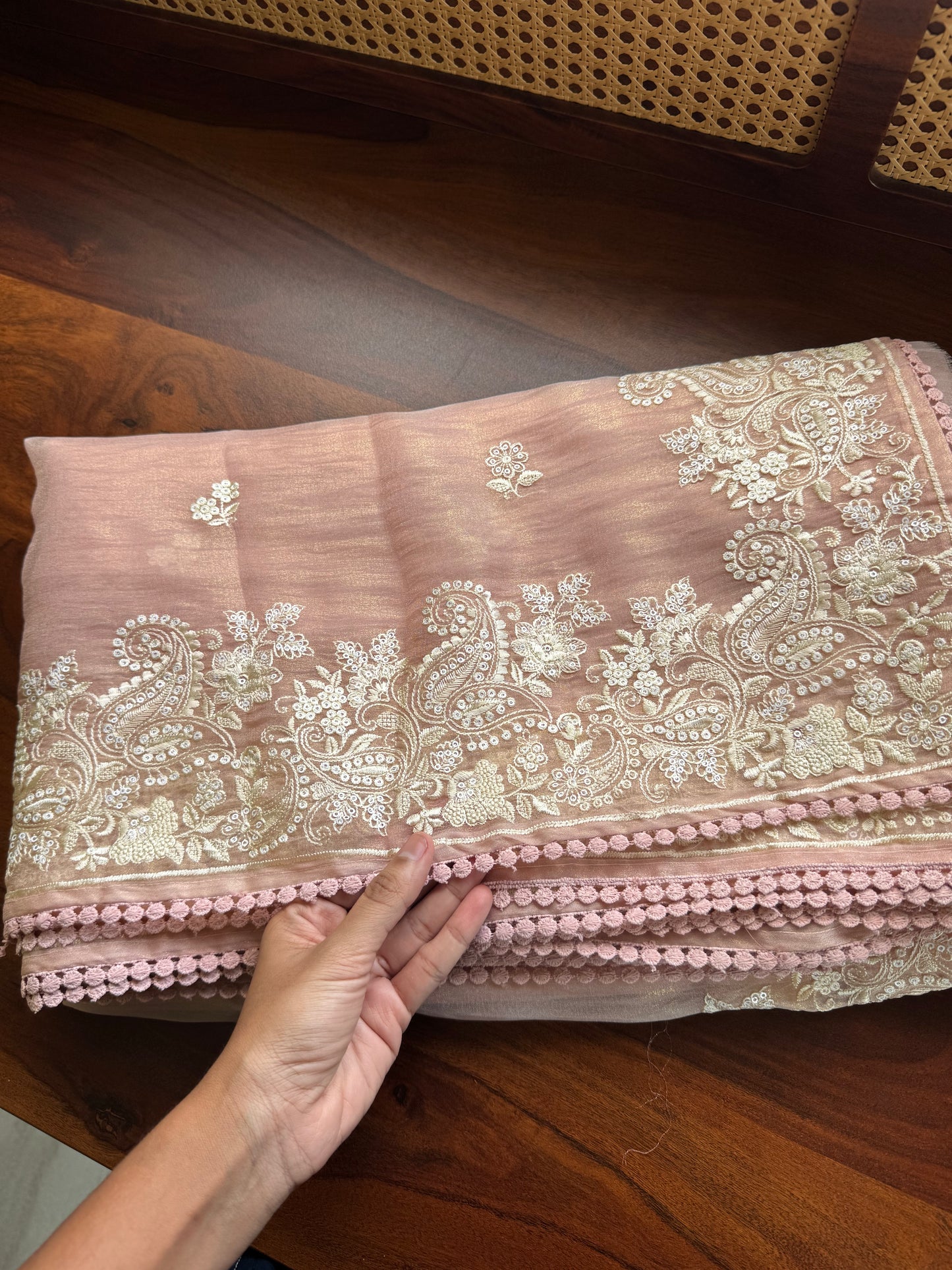 Tissue Organza Saree - Peach