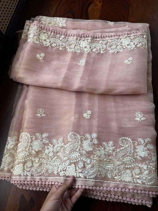 Tissue Organza Saree - Peach