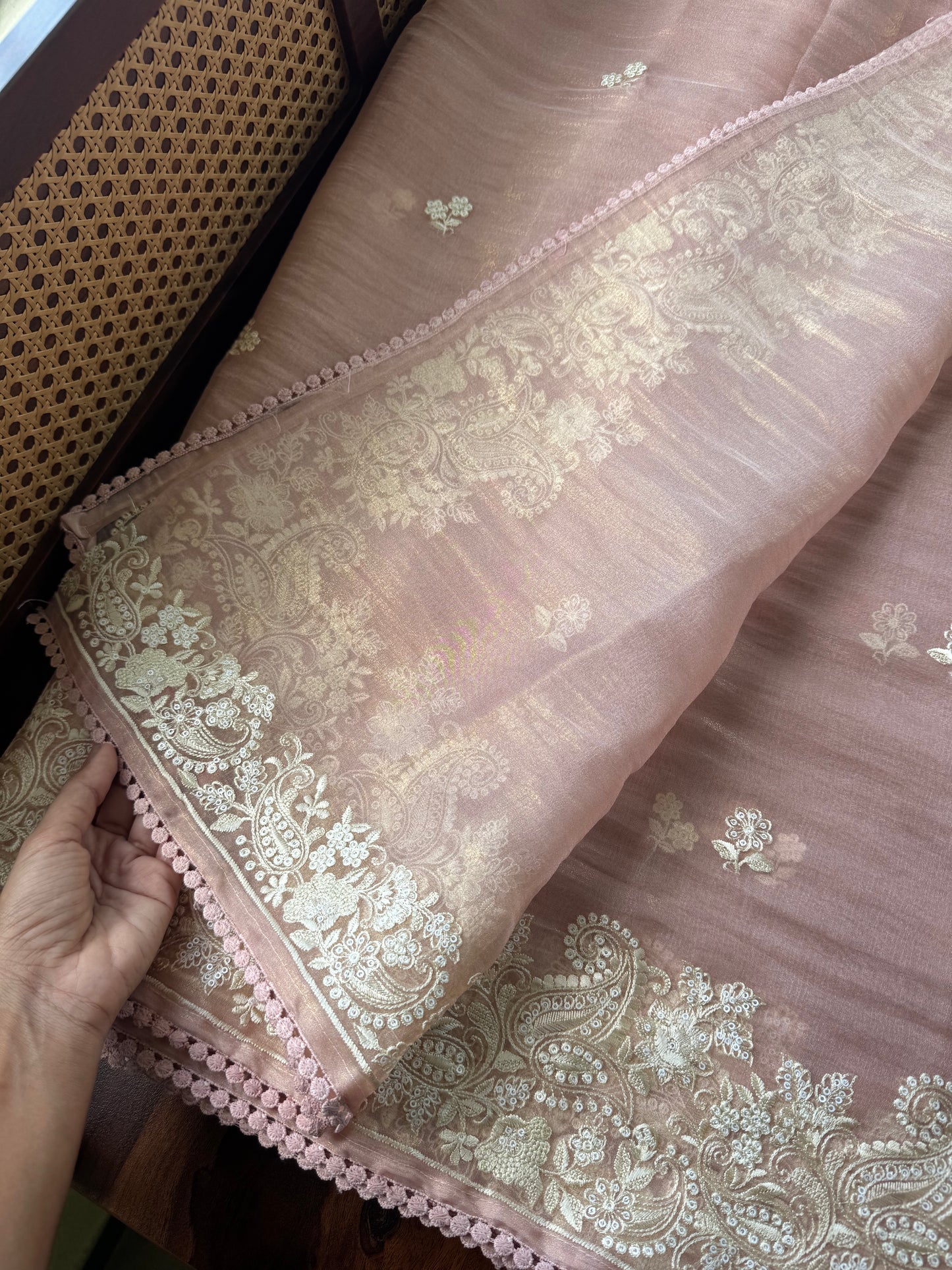 Tissue Organza Saree - Peach