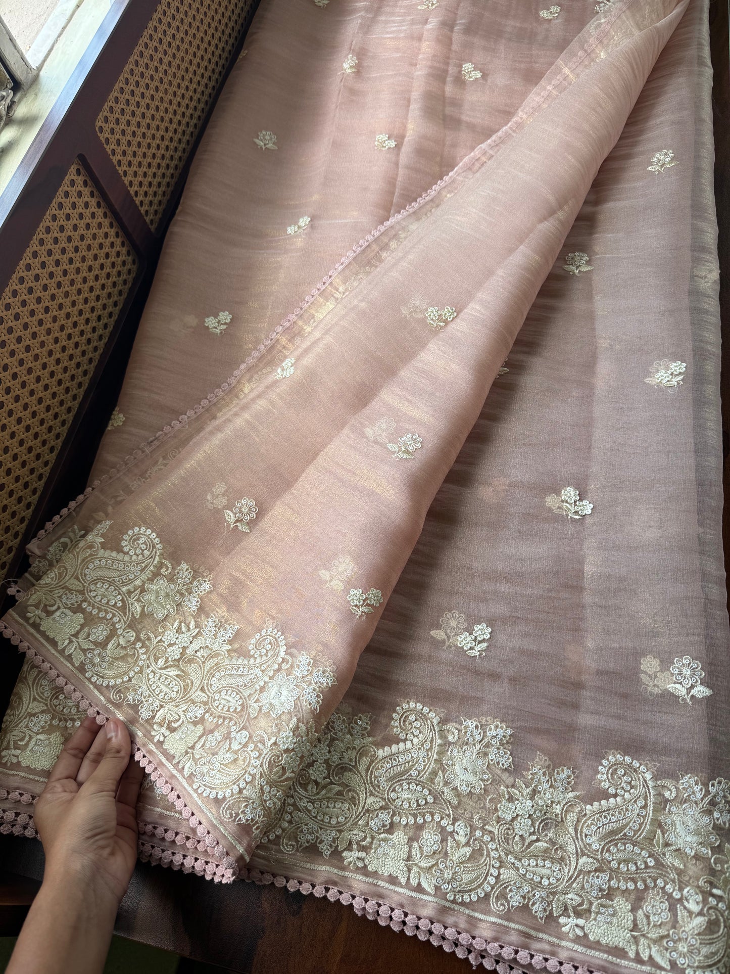 Tissue Organza Saree - Peach