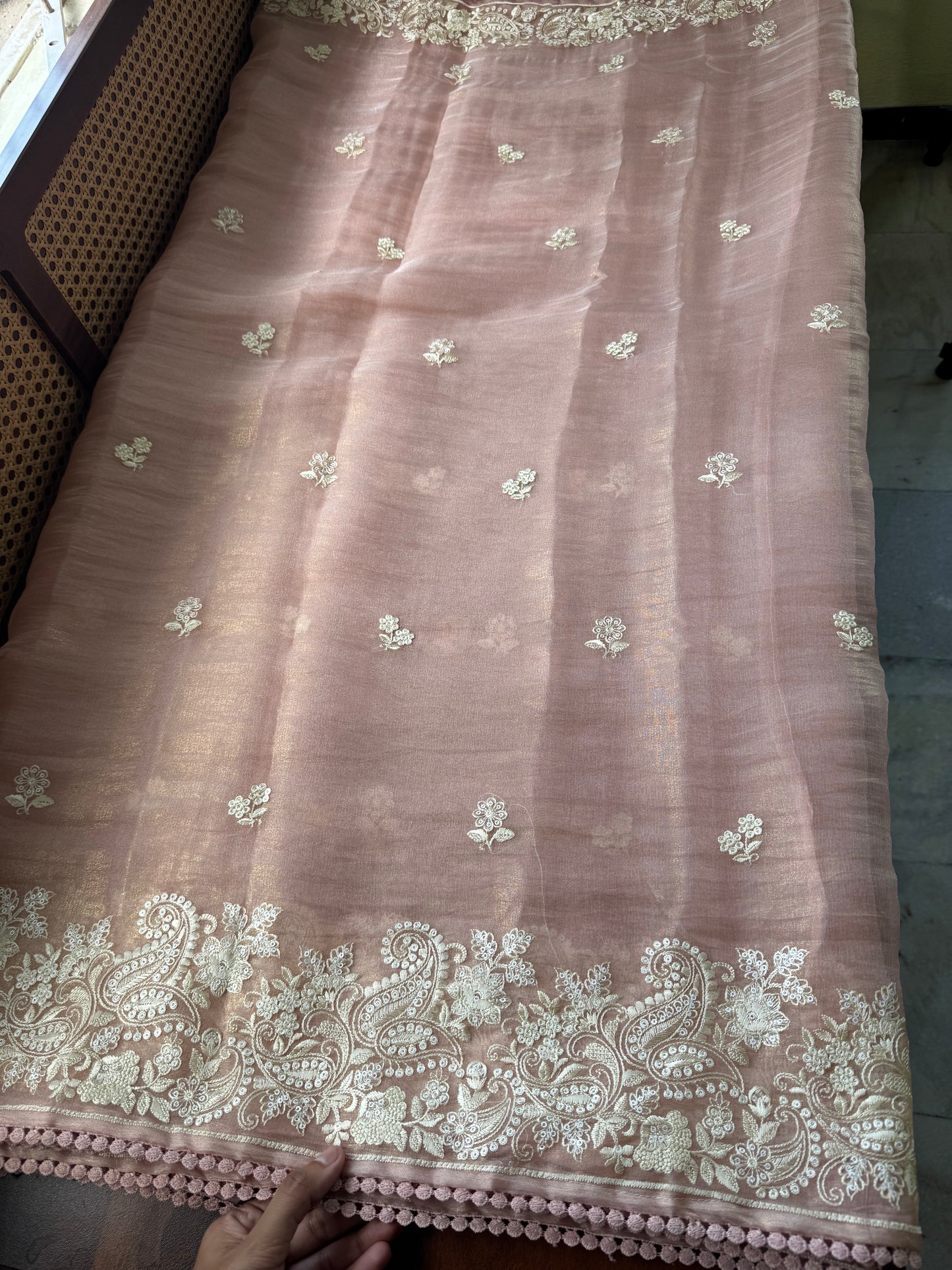 Tissue Organza Saree - Peach