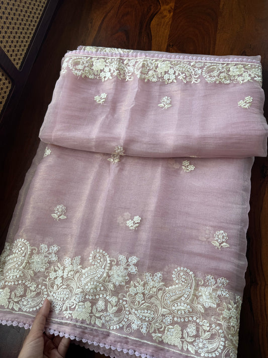 Tissue Organza Saree - Pink