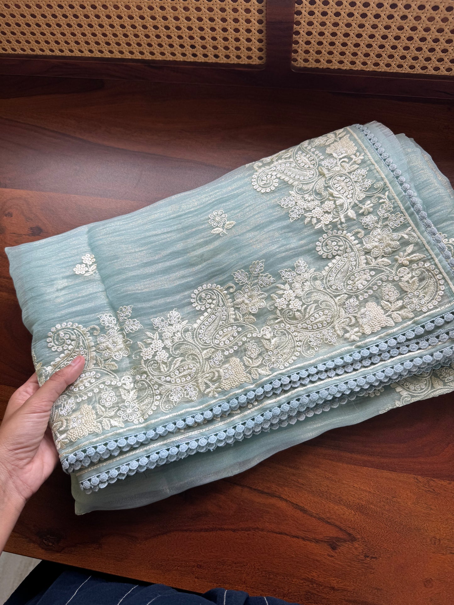 Tissue Organza Saree - Blue
