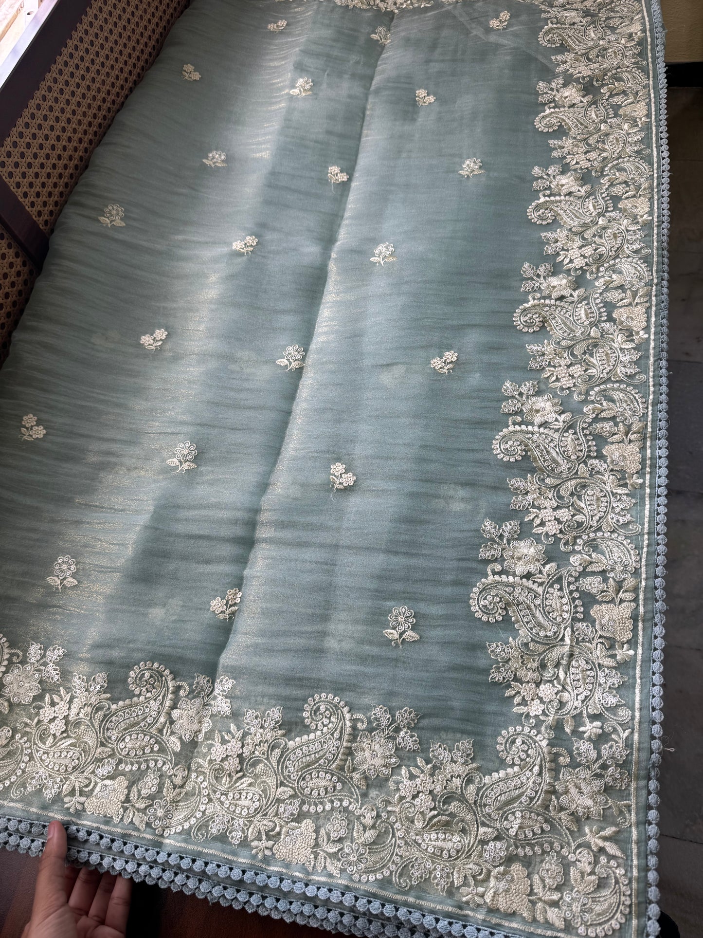 Tissue Organza Saree - Blue