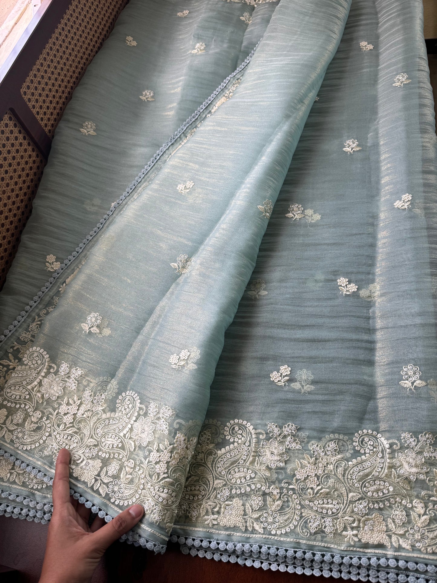 Tissue Organza Saree - Blue