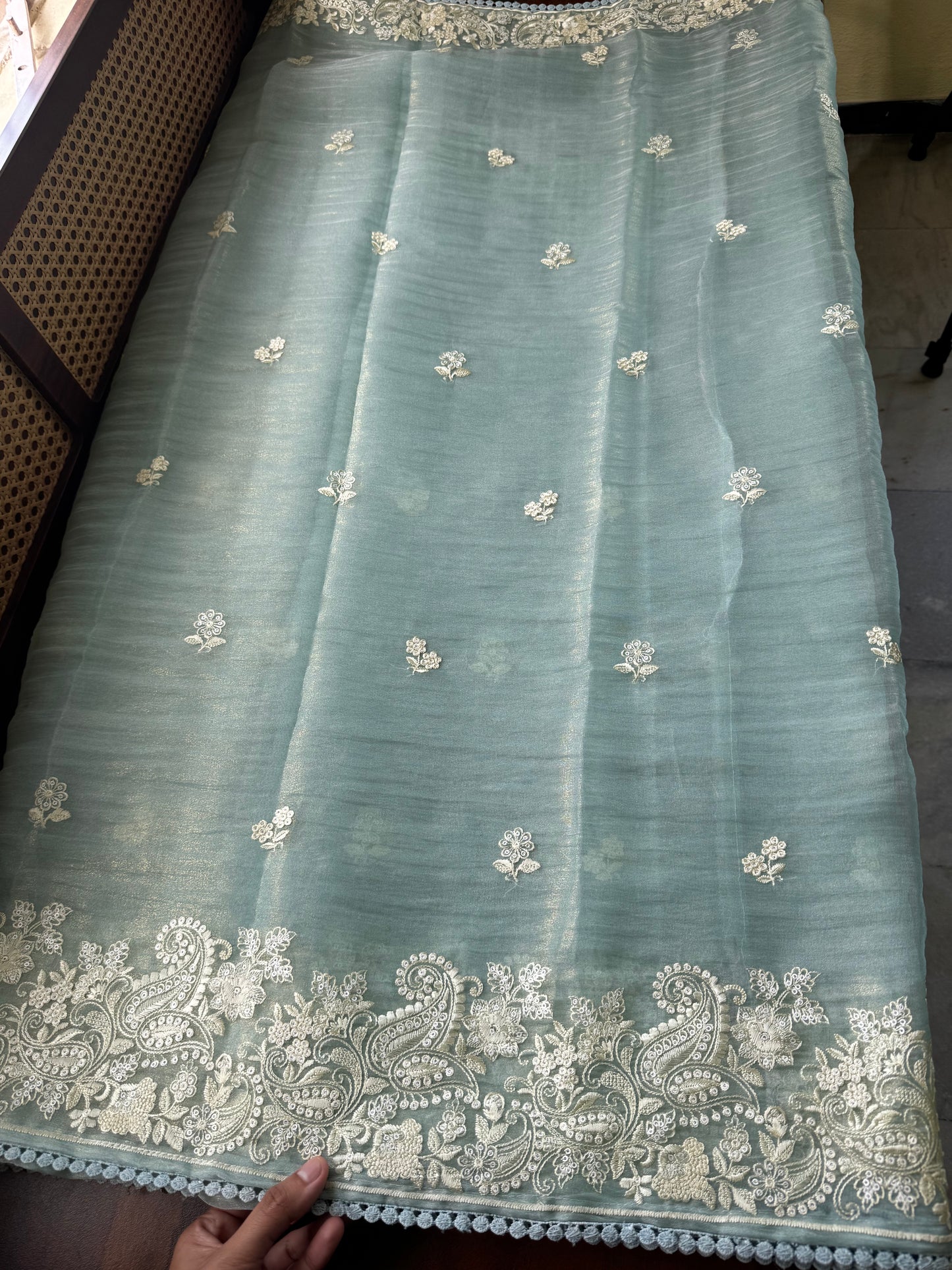 Tissue Organza Saree - Blue