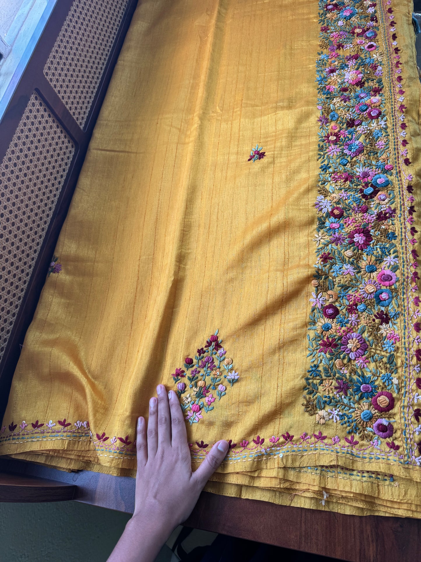 Premium Tussar Blend Saree with Handwork - Yellow